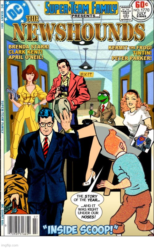 Six of the most famous news reporters of all time team up! | image tagged in comics,the newshounds,crossover,super team family,reporters,inside scoop | made w/ Imgflip meme maker