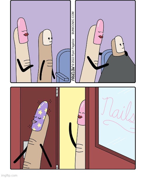 The makeover | image tagged in comics,buni comics,fingers,fingernails,nail salon,makeover | made w/ Imgflip meme maker
