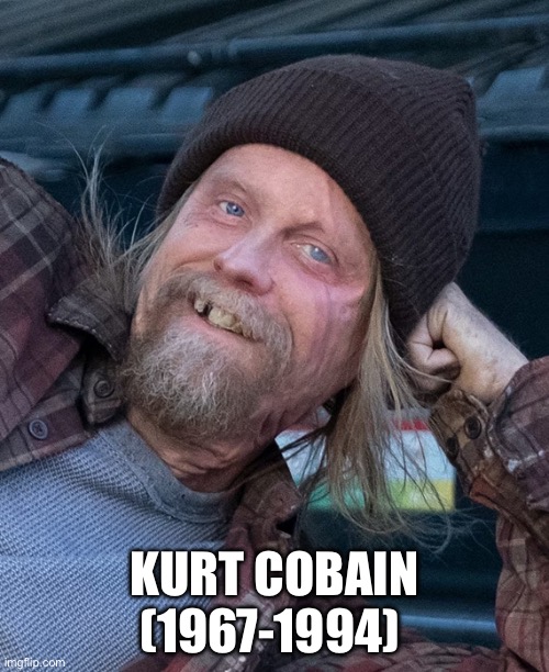 David Hornsby as Rickety Cricket | Always Sunny on FXX | Kurt cobain
(1967-1994) | image tagged in david hornsby as rickety cricket always sunny on fxx,kurt cobain,rock and roll | made w/ Imgflip meme maker