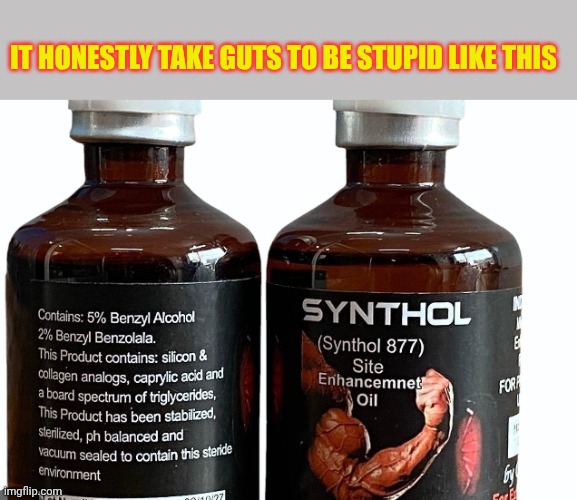 Synthol | It honestly take guts to be stupid like this | image tagged in synthol | made w/ Imgflip meme maker