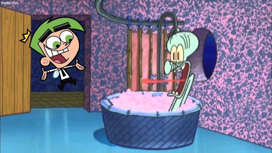 Cosmo drops by Squidward’s house | image tagged in who dropped by squidward's house | made w/ Imgflip meme maker