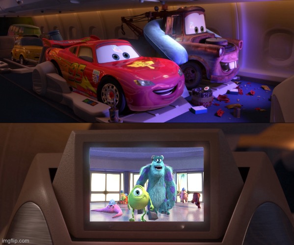 Lightning McQueen and Tow Mater watching Monsters, Inc. (2001) | image tagged in pixar,cars,monsters inc,deviantart,crossover,memes | made w/ Imgflip meme maker