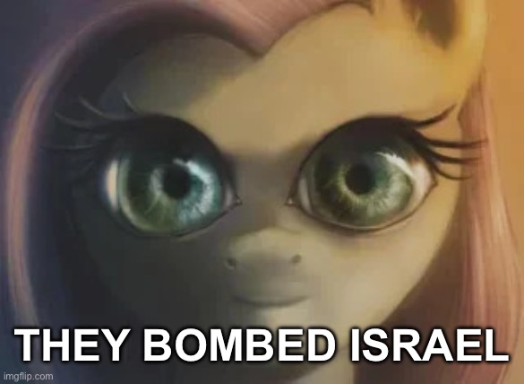 I think idk (ignore the image) | THEY BOMBED ISRAEL | image tagged in fluttershy smile | made w/ Imgflip meme maker