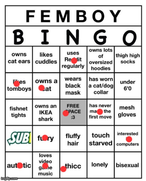 Did this because everyone else is doing it | image tagged in femboy bingo | made w/ Imgflip meme maker