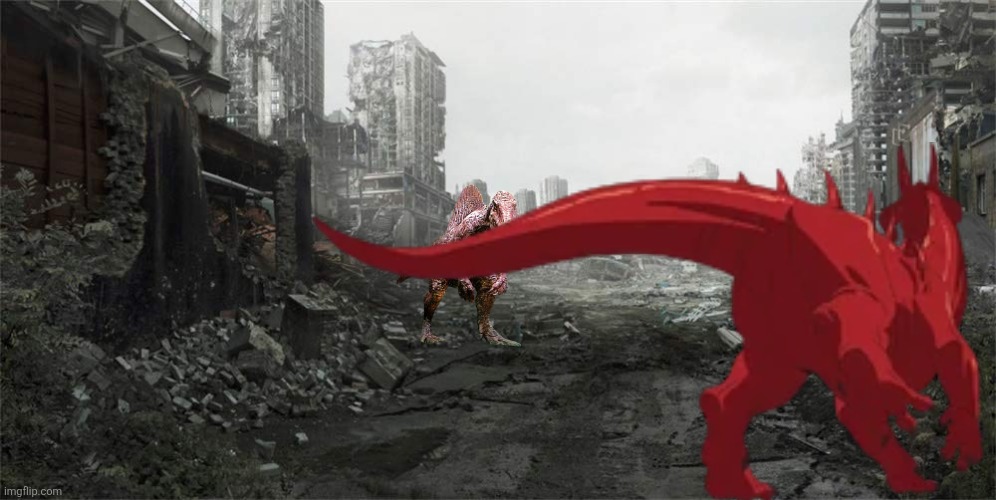 Red Dragon (Dungeon Meshi) vs Spinosaurus (Jurassic Park 3) | image tagged in 61hyk3z62wl jpg,memes,dungeon meshi,jurassic park,edit,dinosaur | made w/ Imgflip meme maker