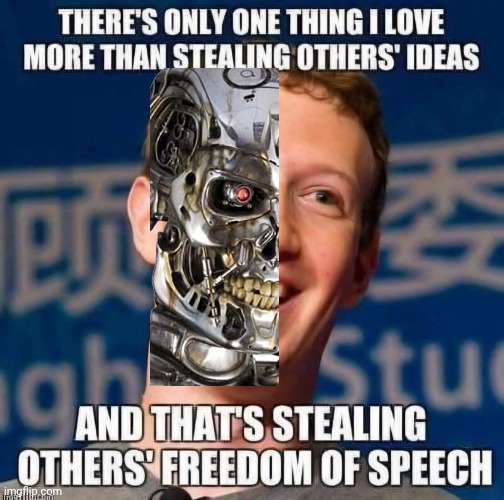 Marx Cuckerborg enemy of Free Speech | image tagged in img 2 jpeg,mark zuckerberg,cyborg | made w/ Imgflip meme maker