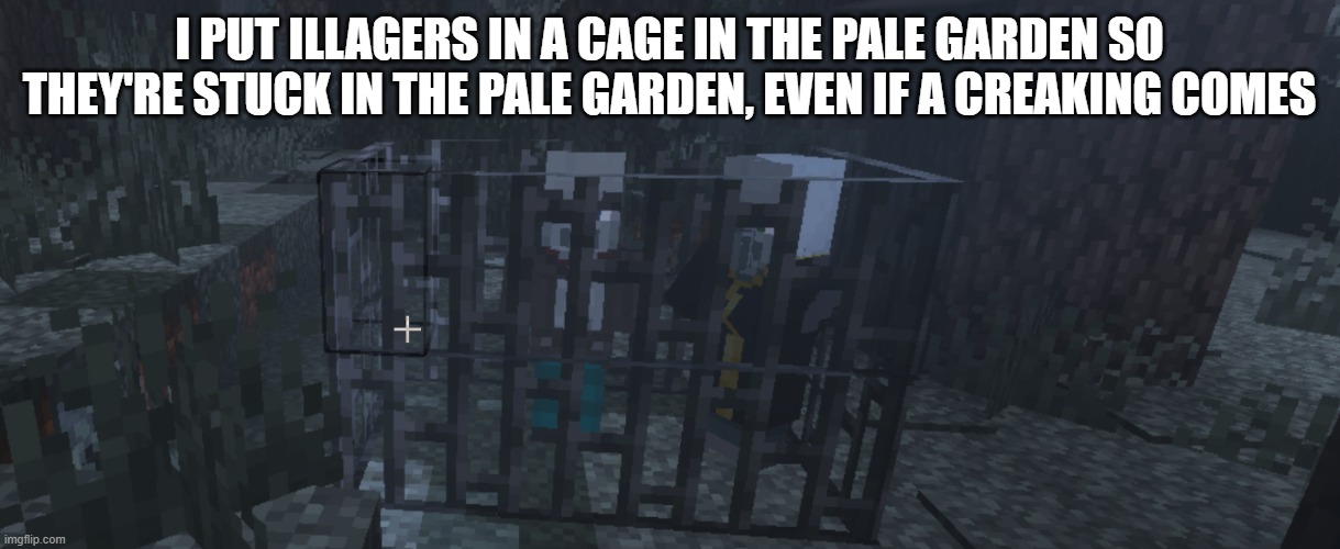 Illagers | i put illagers in a cage in the pale garden so they're stuck in the pale garden, even if a creaking comes | image tagged in illagers | made w/ Imgflip meme maker