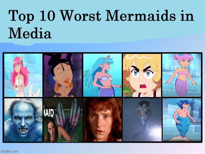 top 10 worst mermaids in media | image tagged in top 10 worst mermaids in media,media,the little mermaid,awful,garbage dump,fantasy | made w/ Imgflip meme maker