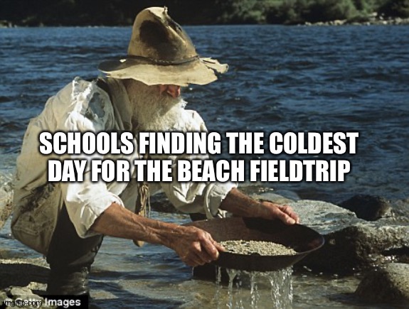 genuinely | schools finding the coldest day for the beach fieldtrip | image tagged in sifting for gold,school,true | made w/ Imgflip meme maker