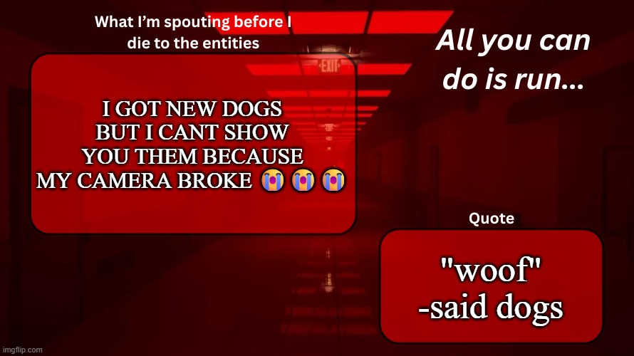 names are odin and ares. im gonna have a bunch of spartans and vikings in my house soon | I GOT NEW DOGS BUT I CANT SHOW YOU THEM BECAUSE MY CAMERA BROKE 😭😭😭; "woof" -said dogs | image tagged in woshua announcement temp | made w/ Imgflip meme maker