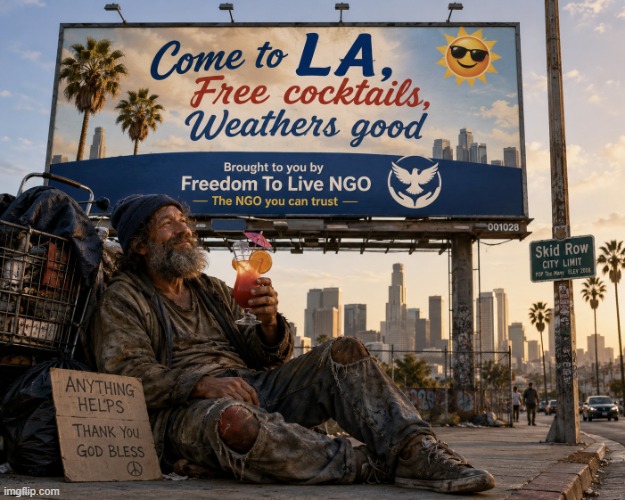 They give free meth and needles to homeless people, what about free cocktails? | image tagged in free cocktails png | made w/ Imgflip meme maker