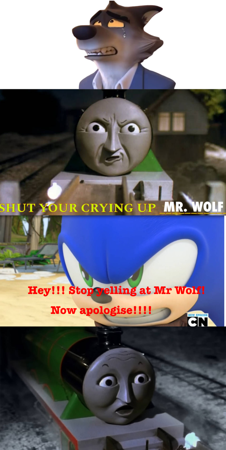 Sonic Save Mr Wolf from Fake Henry Blank Meme Template