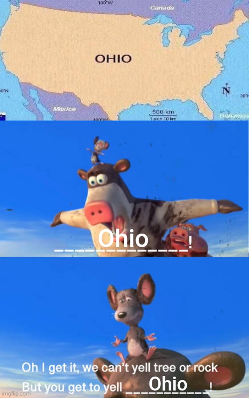 The Barnyard Animals are crashing into Ohio. | Ohio; Ohio | image tagged in barnyard,back at the barnyard,ohio,only in ohio,funny,memes | made w/ Imgflip meme maker