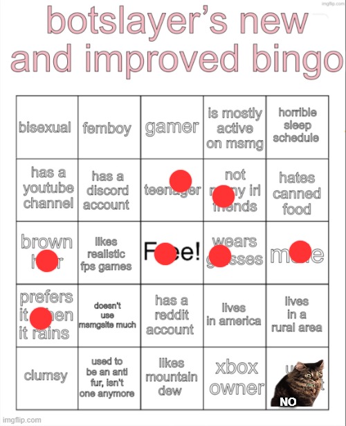 no bingo luckily | NO | image tagged in botslayer bingo v2 | made w/ Imgflip meme maker