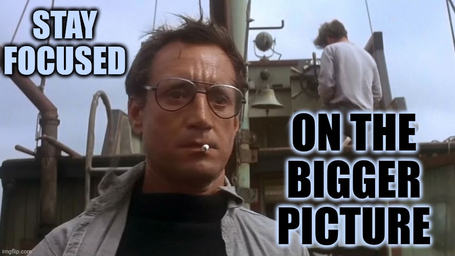 Stay Focused On The Bigger Picture.  Don't Let Distractions Distract You | on the bigger picture; stay focused | image tagged in going to need a bigger boat,stay focused,focus,knowledge is power,memes,zero distractions | made w/ Imgflip meme maker