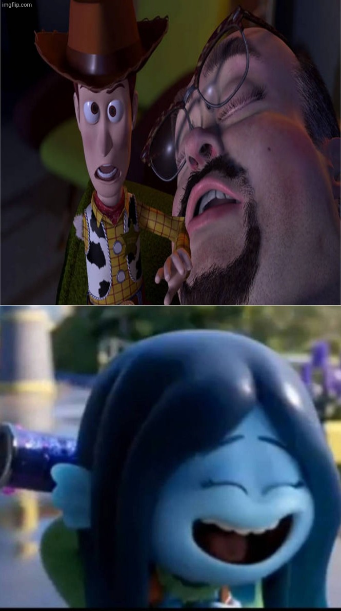 Ruby Gillman laughing at Al burps Woody's face? | image tagged in ruby gillman laughing at what,deviantart,ruby gillman,toy story,dreamworks,pixar | made w/ Imgflip meme maker