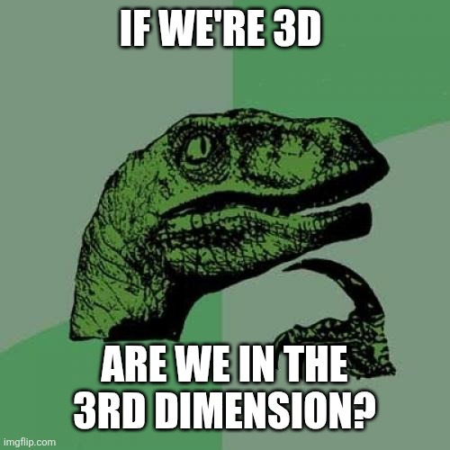 Philosoraptor Meme | If we're 3d; Are we in the 3rd dimension? | image tagged in memes,philosoraptor | made w/ Imgflip meme maker