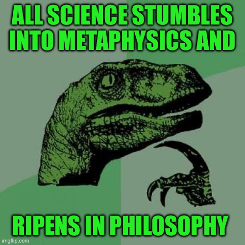 Philosoraptor Meme | All science stumbles into metaphysics and; Ripens in philosophy | image tagged in memes,philosoraptor | made w/ Imgflip meme maker