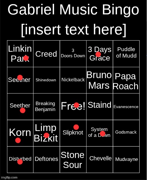 Gabriel Music Bingo | image tagged in gabriel music bingo | made w/ Imgflip meme maker