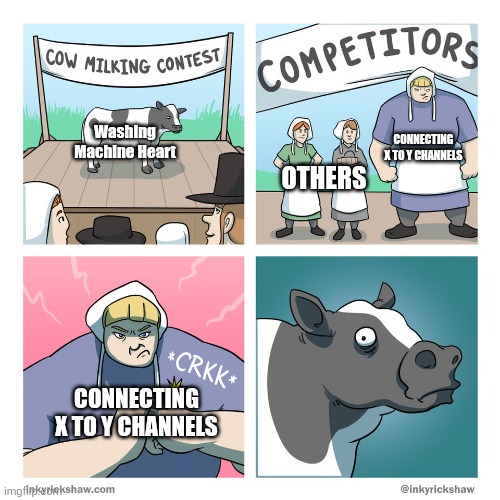 Atp theyre going crazy | Washing Machine Heart; Connecting X to Y channels; Others; Connecting X to Y channels | image tagged in cow milking contest | made w/ Imgflip meme maker