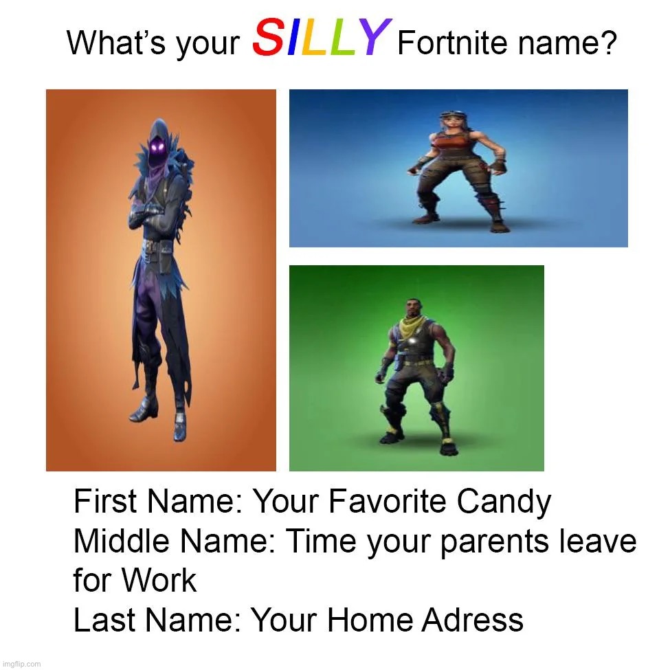 What’s your silly Fortnite name? | image tagged in repost,fortnite,memes | made w/ Imgflip meme maker