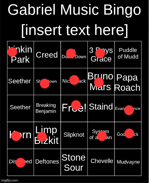 Gabriel Music Bingo | image tagged in gabriel music bingo | made w/ Imgflip meme maker