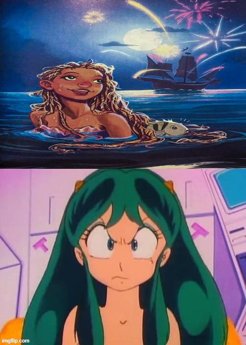 lum hates ugly ariel | image tagged in lum hates what,ugly girl,the little mermaid,anime,i hate you,lum invader | made w/ Imgflip meme maker
