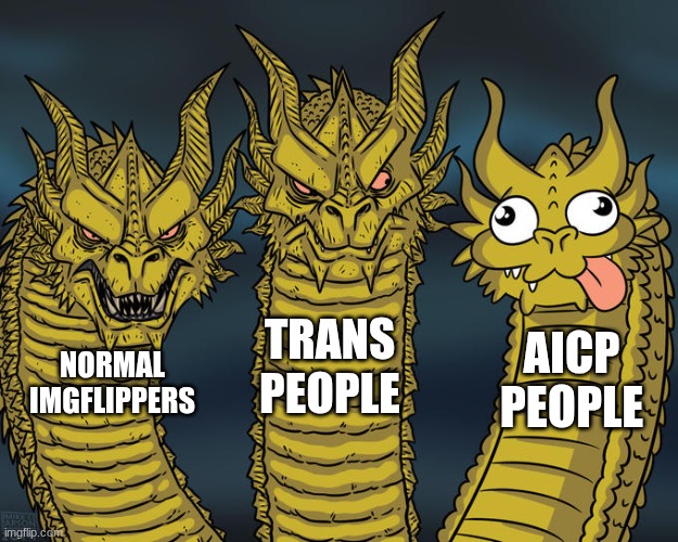 Three-headed Dragon | trans people; aicp people; normal imgflippers | image tagged in three-headed dragon | made w/ Imgflip meme maker