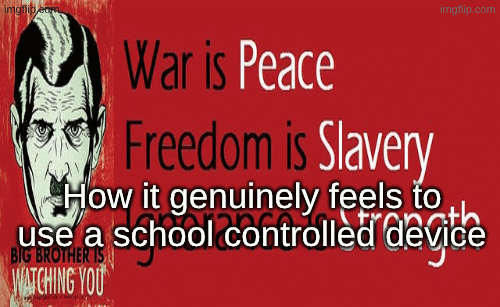 Big Brother Is Watching You | How it genuinely feels to use a school controlled device | image tagged in gifs,1984,george orwell,school,relatable | made w/ Imgflip images-to-gif maker