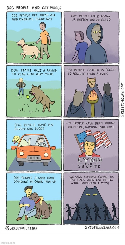 A big difference between the two | image tagged in comics,skeleton claw,dog people,cat people,differences,normal and weird | made w/ Imgflip meme maker