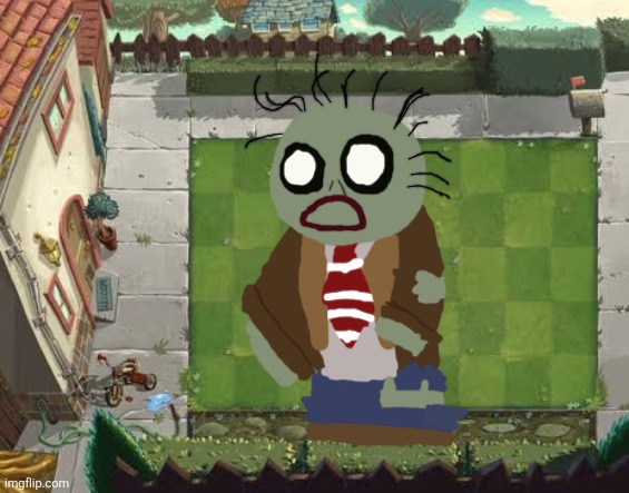 1st attempt at a Browncoat Zombie Cookie | image tagged in pvz lawn | made w/ Imgflip meme maker