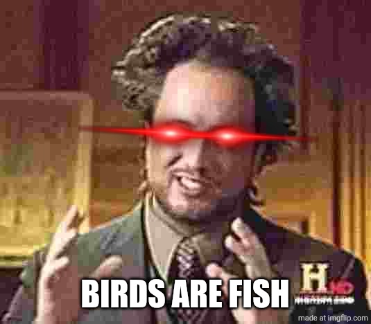 . | birds are fish | image tagged in memes,ancient aliens | made w/ Imgflip meme maker