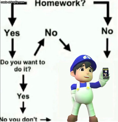 Yeah SMG4 is wayyy better than boring homework | image tagged in homework flowchart | made w/ Imgflip meme maker