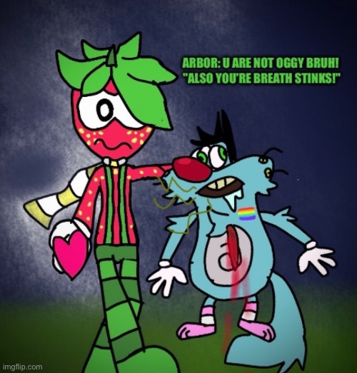 For FruityTheLemon! | image tagged in saving people from cringe,arbor the strawberry folk,oc,funny,anti aicp cringe | made w/ Imgflip meme maker