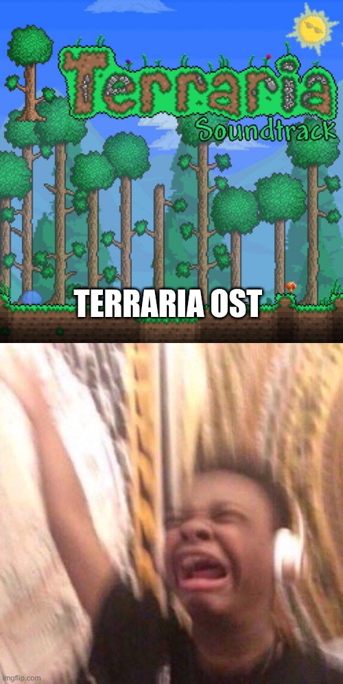 Terraria OST got me like: | Terraria ost | image tagged in kid listening to music screaming with headset,terraria,music,funny,memes | made w/ Imgflip meme maker