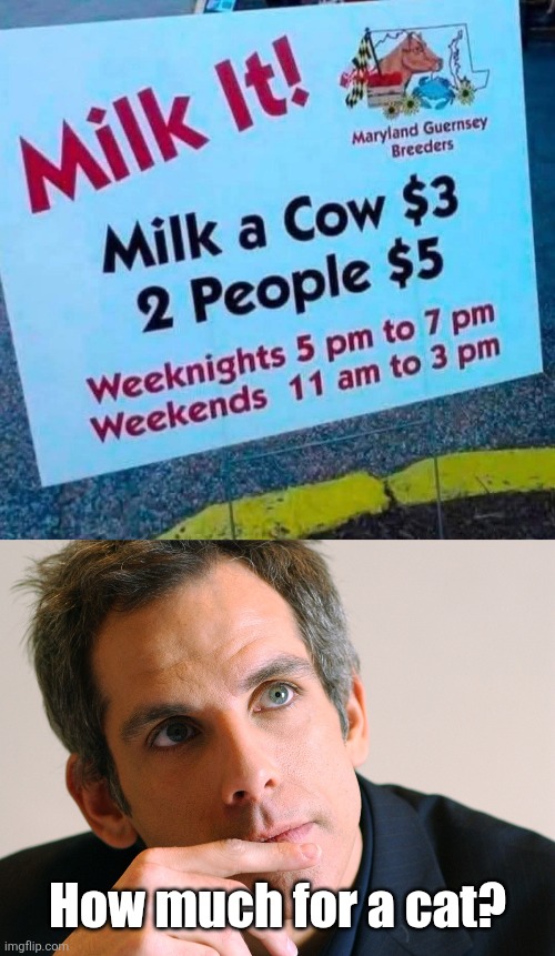 Milk people, save money | How much for a cat? | image tagged in milking the cow,milk,people,save money,cat milking,greg focker | made w/ Imgflip meme maker