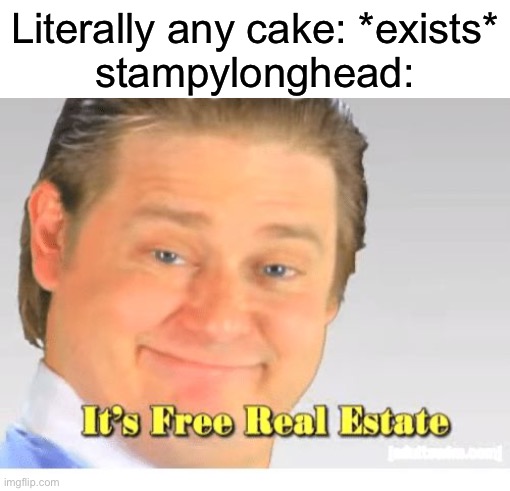 Real ones know what I’m talking about | Literally any cake: *exists*
stampylonghead: | image tagged in it's free real estate | made w/ Imgflip meme maker