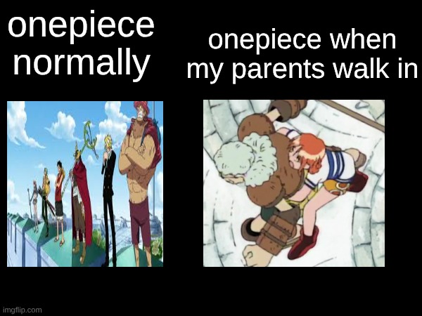 onepiece | onepiece normally; onepiece when my parents walk in | image tagged in anime,onepiece | made w/ Imgflip meme maker
