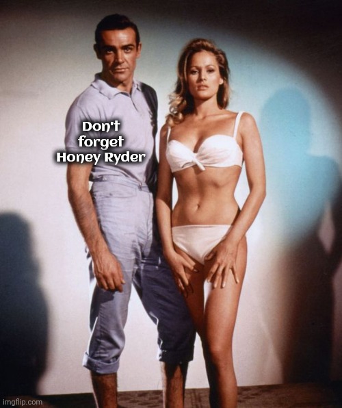 Ursula Andress Sean Connery | Don't forget Honey Ryder | image tagged in ursula andress sean connery | made w/ Imgflip meme maker