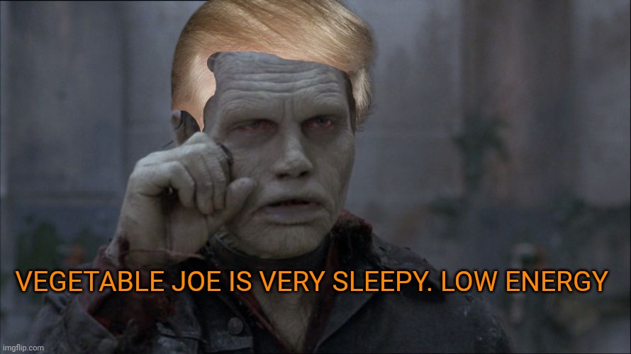 crying zombie otherwise known as Trump supporter | Vegetable Joe is very sleepy. Low energy | image tagged in crying zombie otherwise known as trump supporter | made w/ Imgflip meme maker