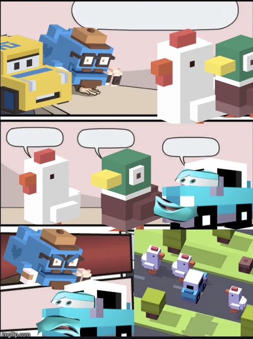 Boardroom meeting suggestion Crossy Road version | image tagged in boardroom meeting suggestion crossy road version | made w/ Imgflip meme maker