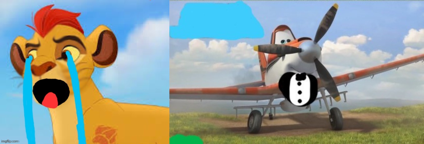 image tagged in extreme crying kion crybaby,tuxedo dusty crophopper | made w/ Imgflip meme maker