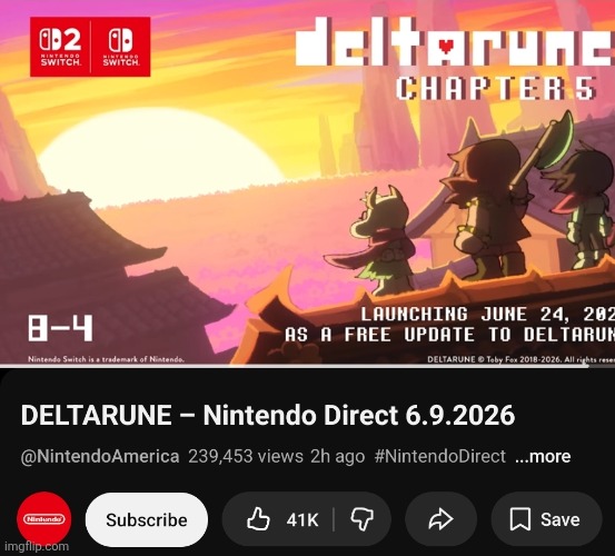 unrelated ik but DELTARUNE TODAY!!!! | image tagged in screenshot_20260609_131549_youtube jpg | made w/ Imgflip meme maker