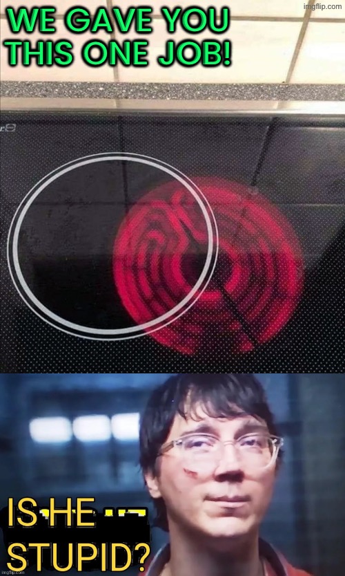 Amazing that the stove company sold this | We gave you this one job! | image tagged in you had one job,just why,how did this happen,duhhh dumbass,is he stupid,dude you're an idiot | made w/ Imgflip meme maker