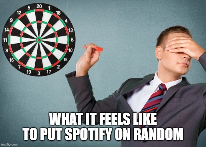 Random Play | What it feels like to put spotify on random | image tagged in dart board | made w/ Imgflip meme maker