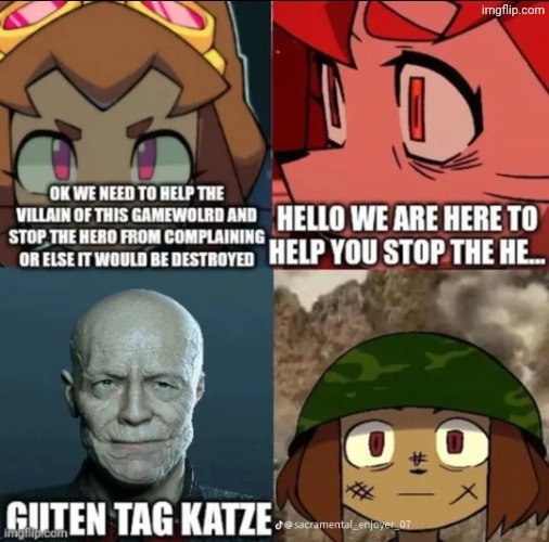 Kit From Gameoverse meeting Deathshead from Wolfenstein | image tagged in kit from gameoverse meeting deathshead from wolfenstein | made w/ Imgflip meme maker