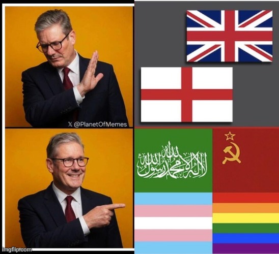 The flags Stinky Starmer prefers | image tagged in kier starmer drake parody template,att7pi jpg,islamic state | made w/ Imgflip meme maker