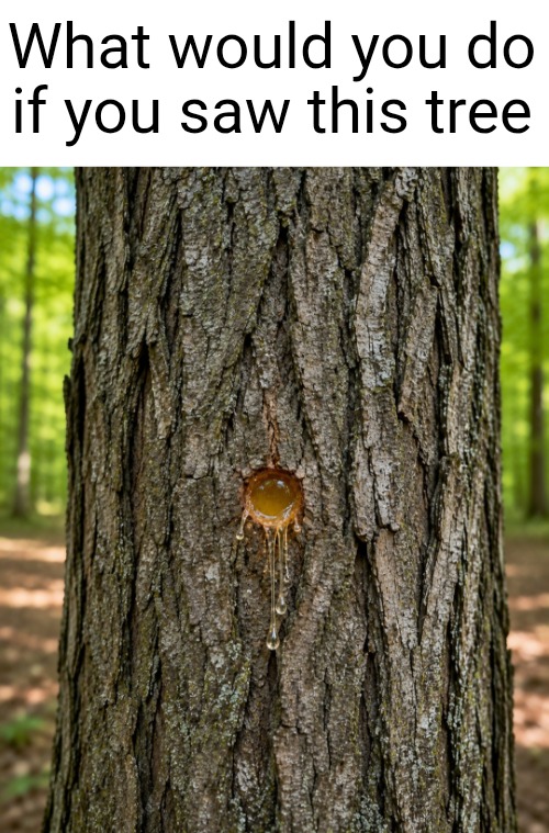 Image Title | What would you do if you saw this tree | image tagged in tree,hole,sap,question,intrusive thoughts,hmmmmmmm | made w/ Imgflip meme maker