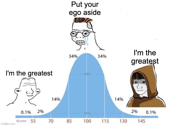 Bell Curve | Put your ego aside; I'm the greatest; I'm the greatest | image tagged in bell curve | made w/ Imgflip meme maker