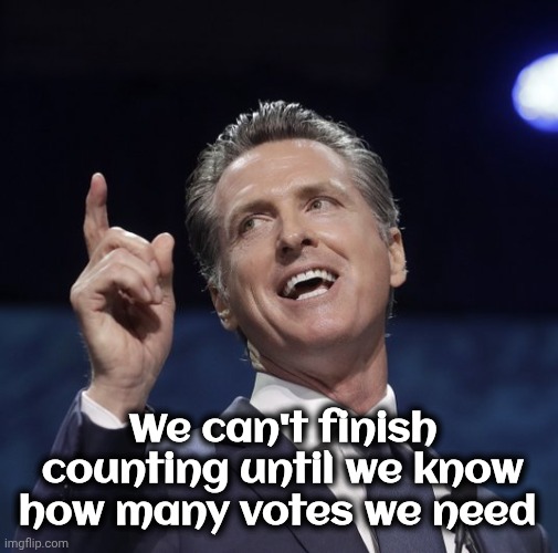 We can't finish counting until we know how many votes we need | image tagged in gavin newsom | made w/ Imgflip meme maker